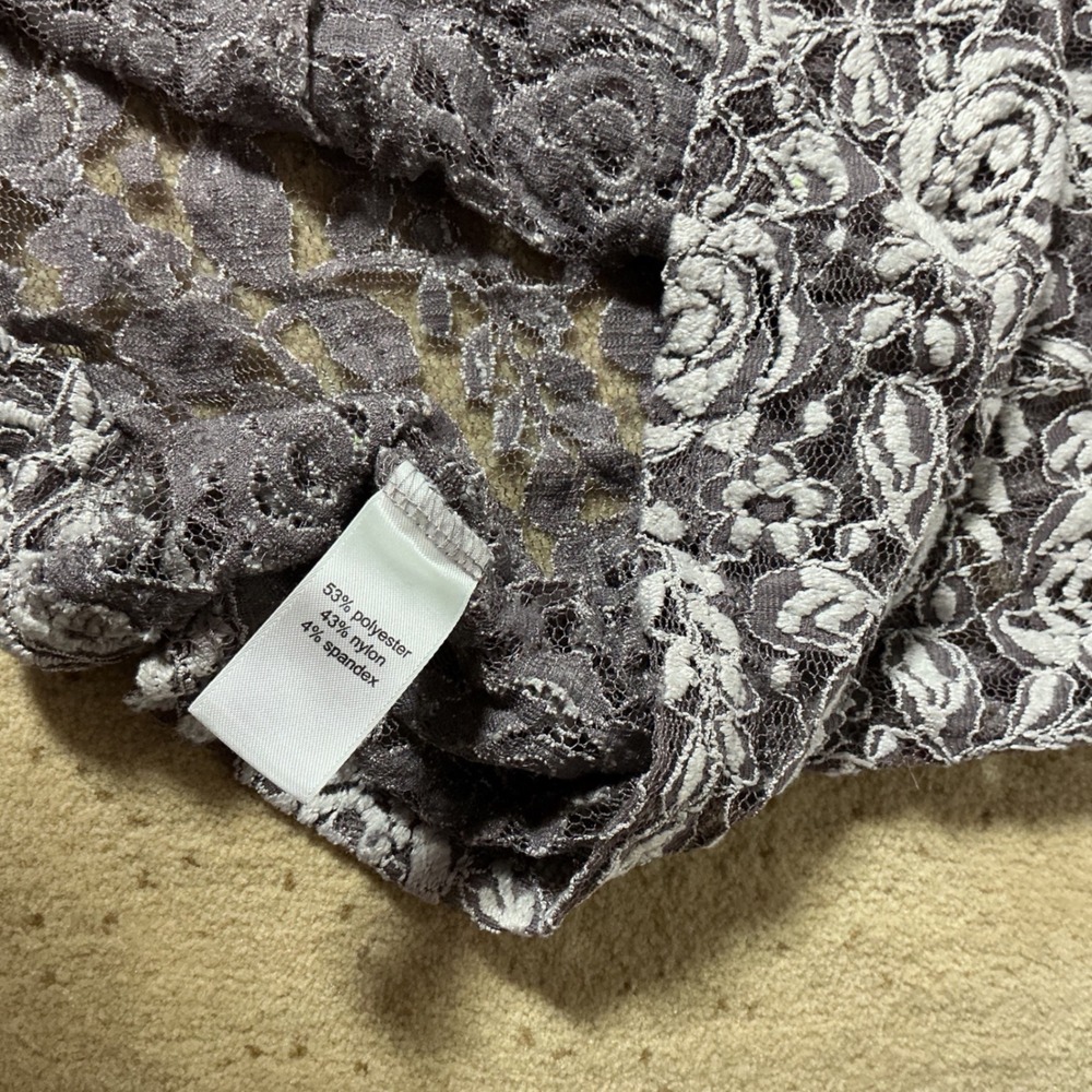 Maurices Floral Lace Sheer Top Womens S Purple Gray Long Sleeve Layering - Picture 6 of 7